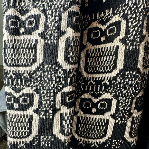 ANYBODY Collection Owl Sweater Women’s Lg Black/Tan Open Front Long Sleeve READ* - Picture 4 of 15
